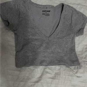 Garage Charcoal Ribbed V-Neck Crop Top